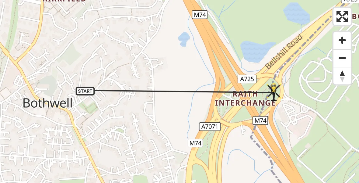 Flight path map showing Police Helicopter route from Glasgow to Viewpark
