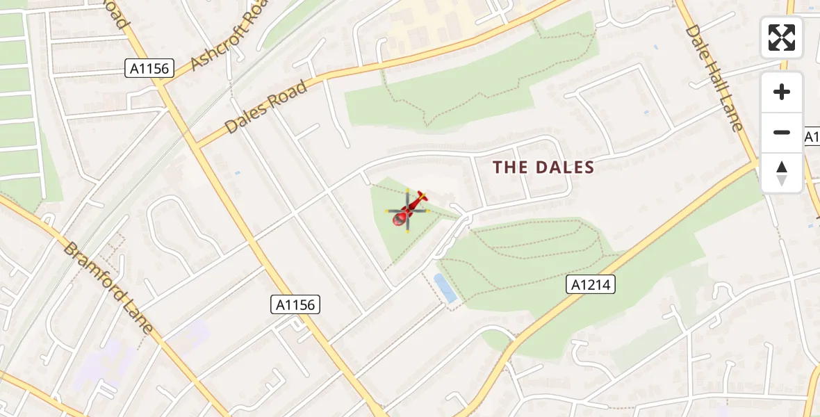 Flight path map showing Air Ambulance Helicopter route from Ipswich to Ipswich