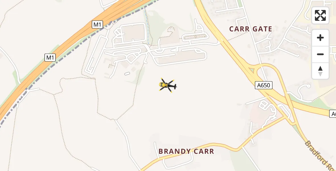 Flight path map showing Police Helicopter route from East Ardsley to East Ardsley