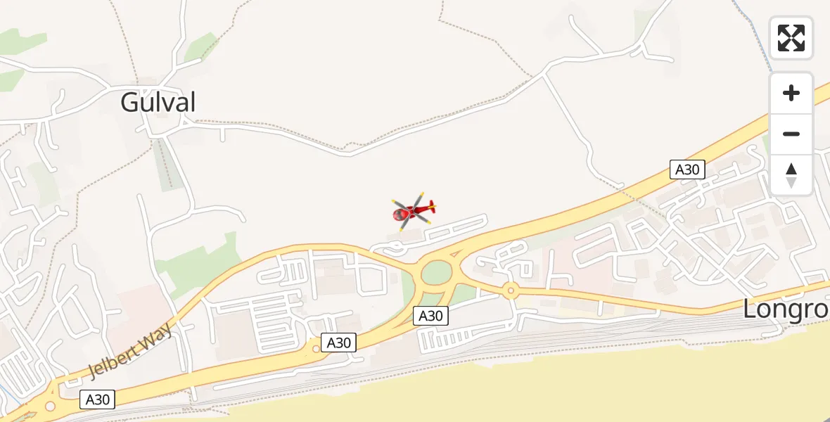 Flight path map showing Air Ambulance Helicopter route from Penzance Heliport to Penzance Heliport