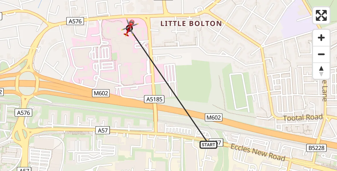 Flight path map showing Air Ambulance Helicopter route from Eccles to Eccles