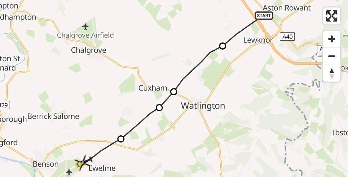 Flight path map showing Police Helicopter route from Lewknor to RAF Benson