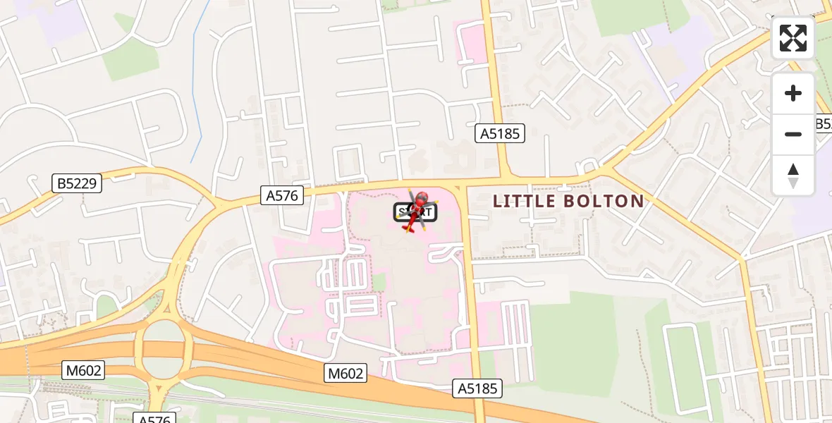 Flight path map showing Air Ambulance Helicopter route from Eccles to Eccles