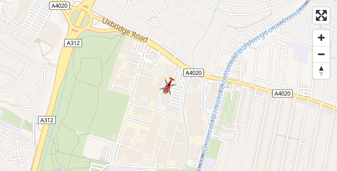 Flight path map showing Air Ambulance Helicopter route from Hillingdon to Hillingdon