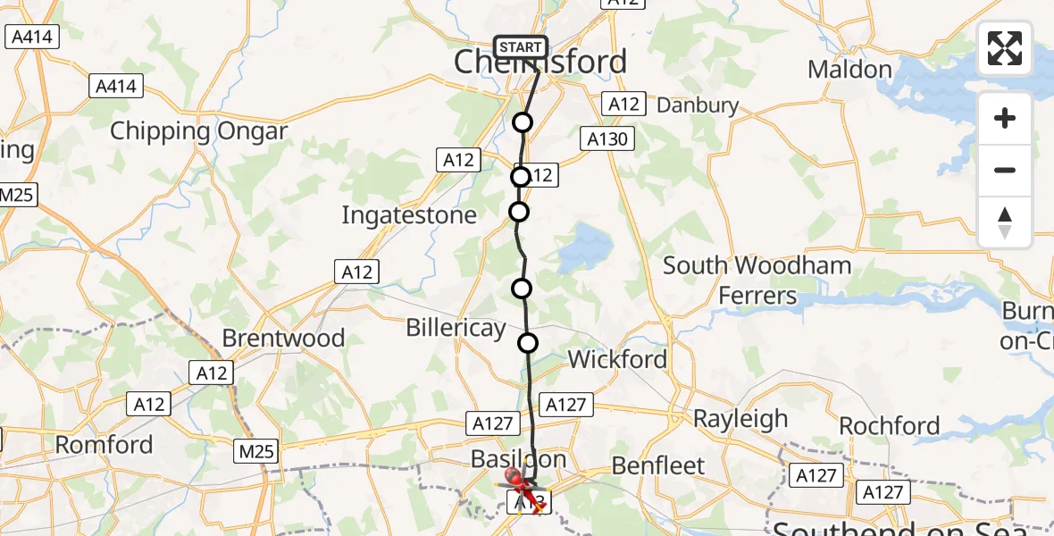 Routekaart van de vlucht: Air Ambulance Helicopter to Basildon, Nether Mayne