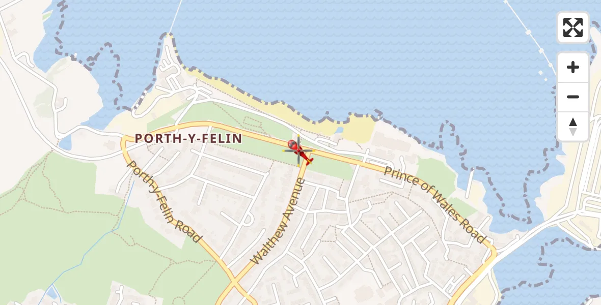 Flight path map showing Air Ambulance Helicopter route from Holyhead to Holyhead