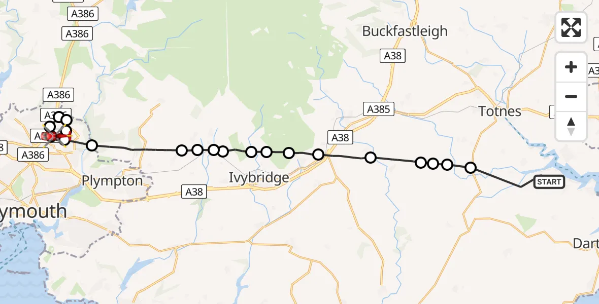 Routekaart van de vlucht: Air Ambulance Helicopter to Derriford Hospital