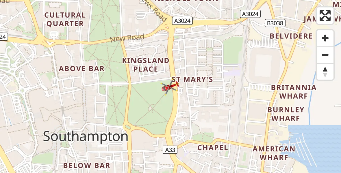 Flight path map showing Air Ambulance Helicopter route from St Mary's to St Mary's