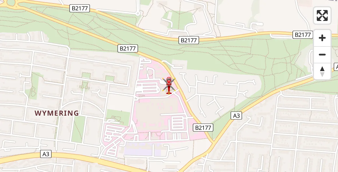 Flight path map showing Air Ambulance Helicopter route from Queen Alexandra Hospital to Queen Alexandra Hospital