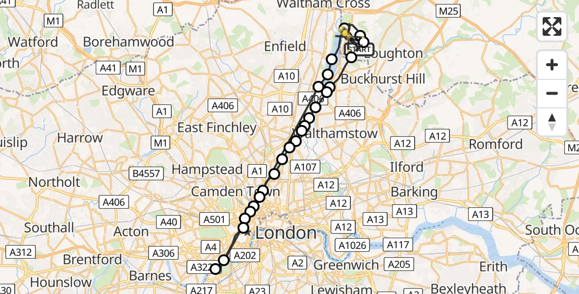 Flight path map showing Police Helicopter route from Sewardstonebury to Sewardstonebury