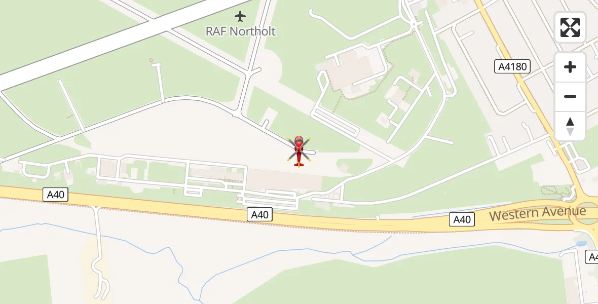 Flight path map showing Air Ambulance Helicopter route from RAF Northolt to RAF Northolt