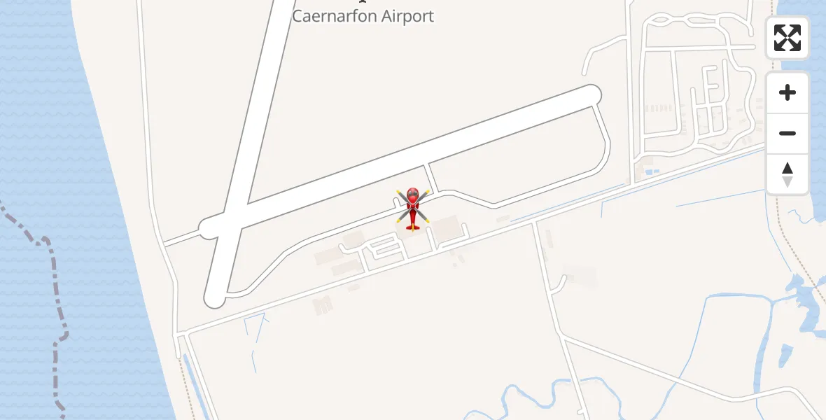 Flight path map showing Air Ambulance Helicopter route from Caernarfon Airport to Caernarfon Airport