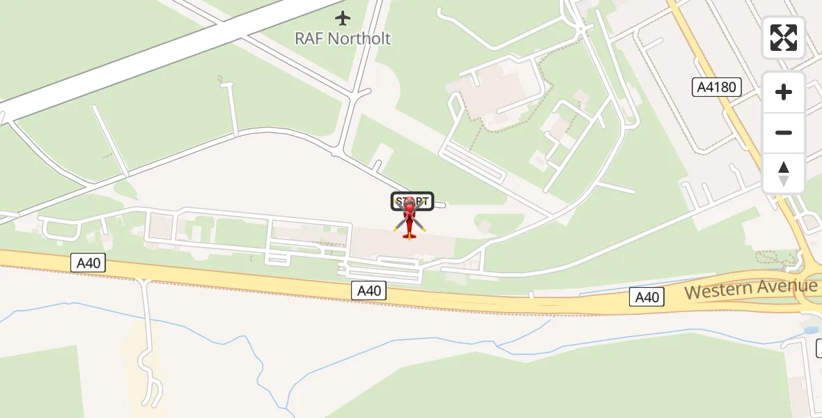 Flight path map showing Air Ambulance Helicopter route from RAF Northolt to RAF Northolt