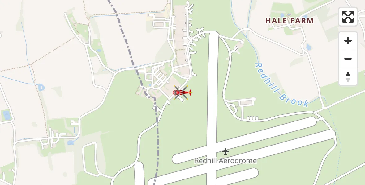 Flight path map showing Air Ambulance Helicopter route from Redhill Aerodrome to Redhill Aerodrome