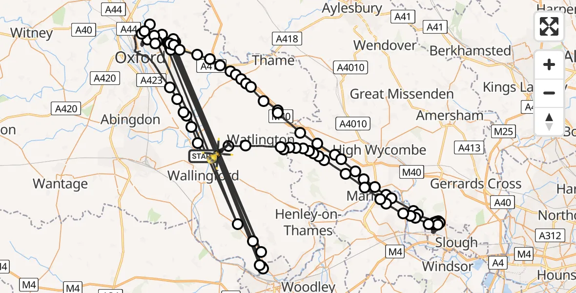 Flight path map showing Police Helicopter route from Shillingford to Ewelme