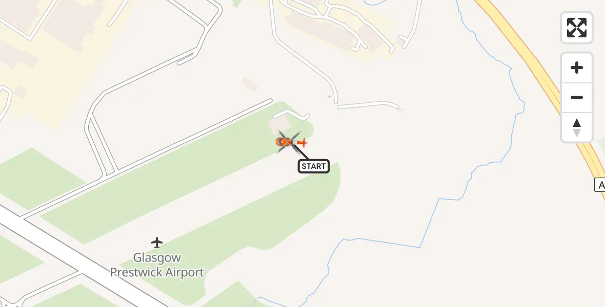 Flight path map showing Coastguard Helicopter route from Glasgow Prestwick Airport to Glasgow Prestwick Airport