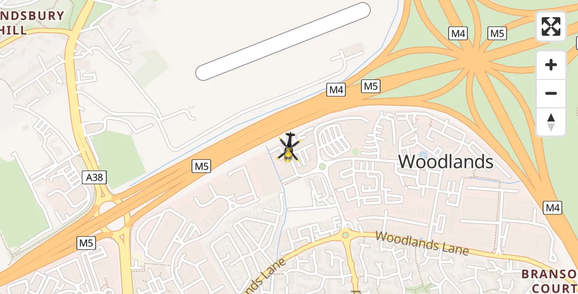 Flight path map showing Police Helicopter route from Almondsbury Helicopter Base to Almondsbury Helicopter Base