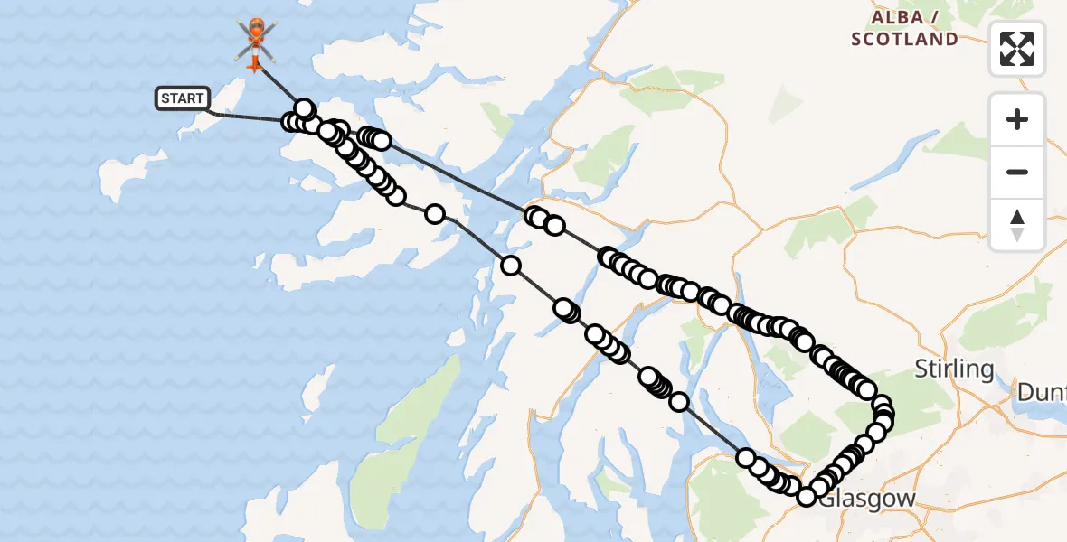 Flight path map showing Coastguard Helicopter route from Inner Seas to Inner Seas