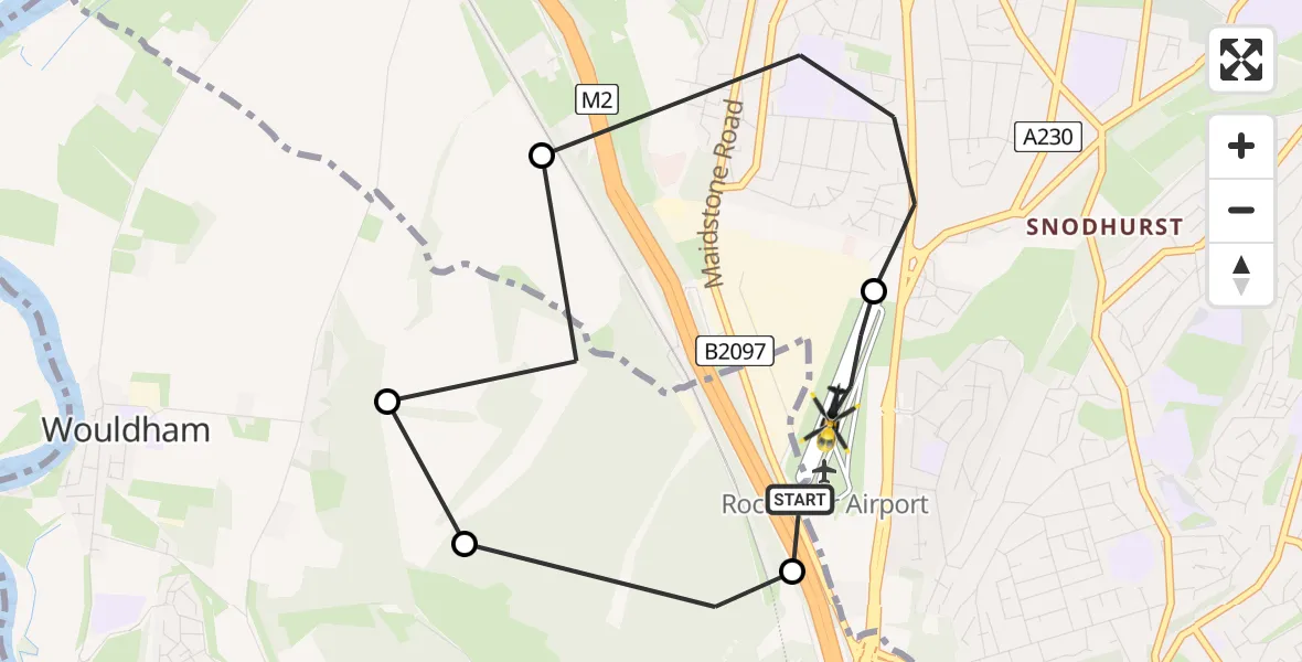 Flight path map showing Police Helicopter route from Rochester Airport to Rochester Airport