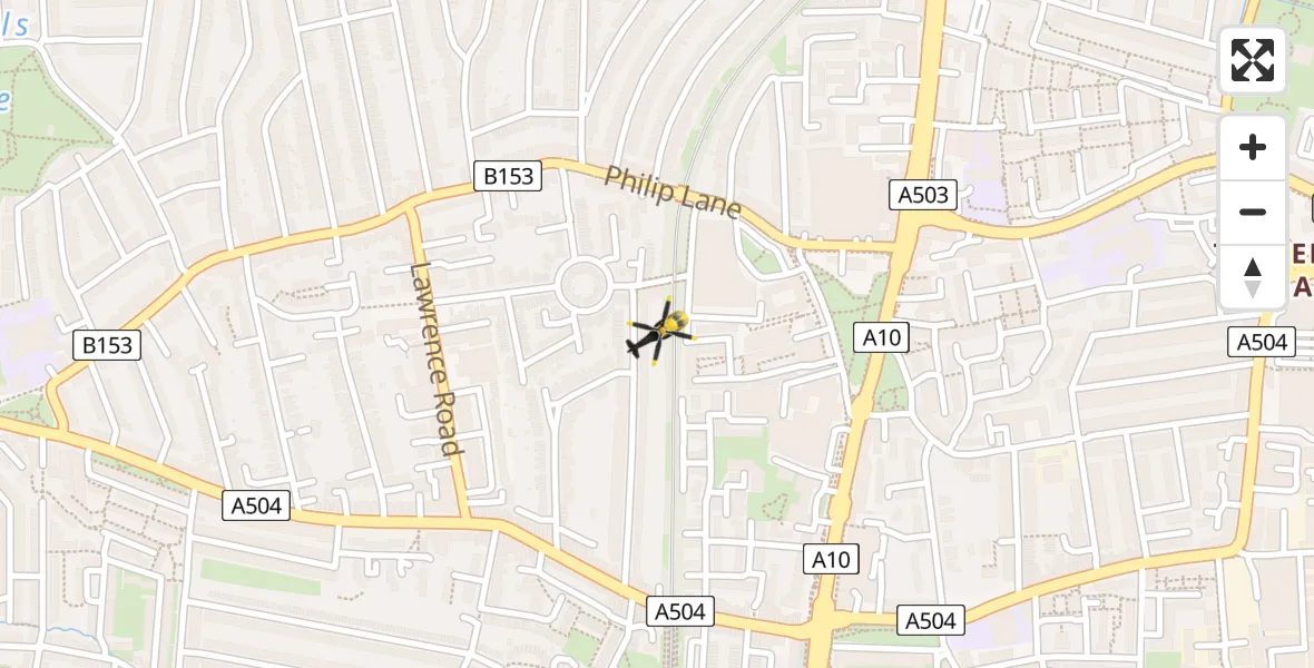 Flight path map showing Police Helicopter route from West Green to West Green