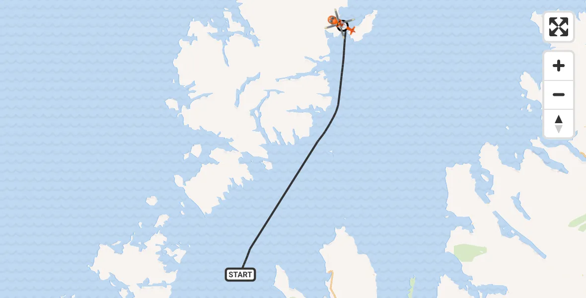 Flight path map showing Coastguard Helicopter route from Inner Seas to Mealabost