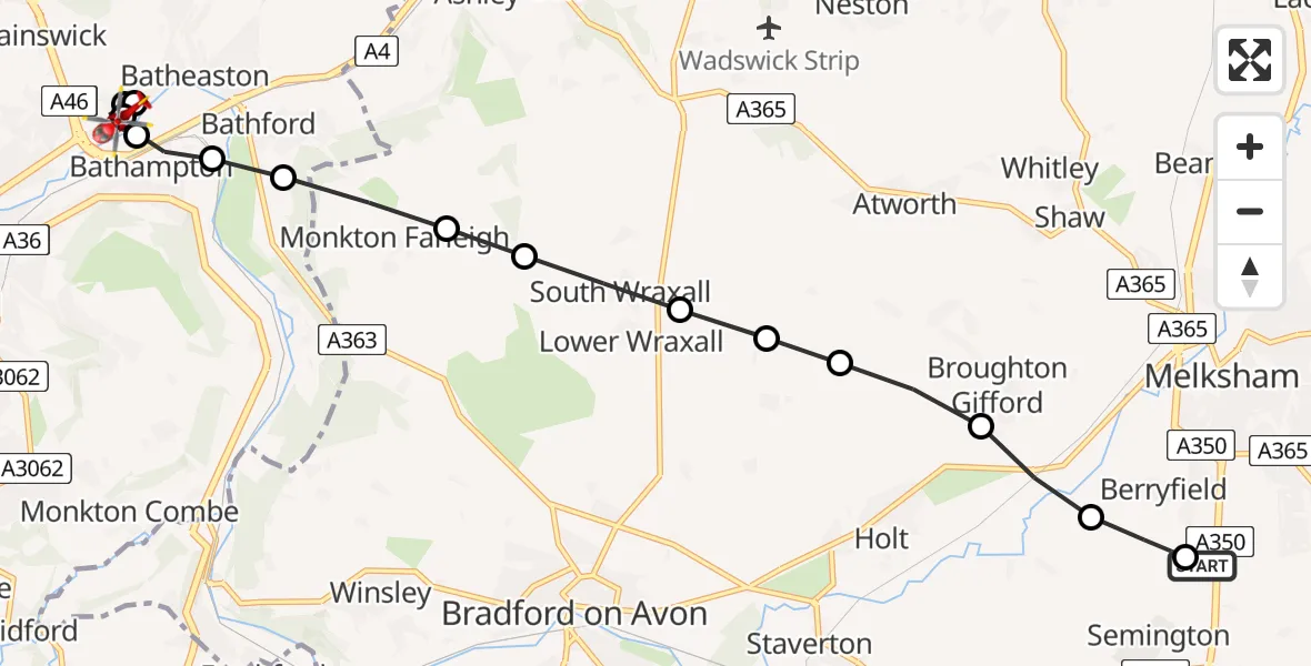 Routekaart van de vlucht: Air Ambulance Helicopter to Bathampton, London Road West