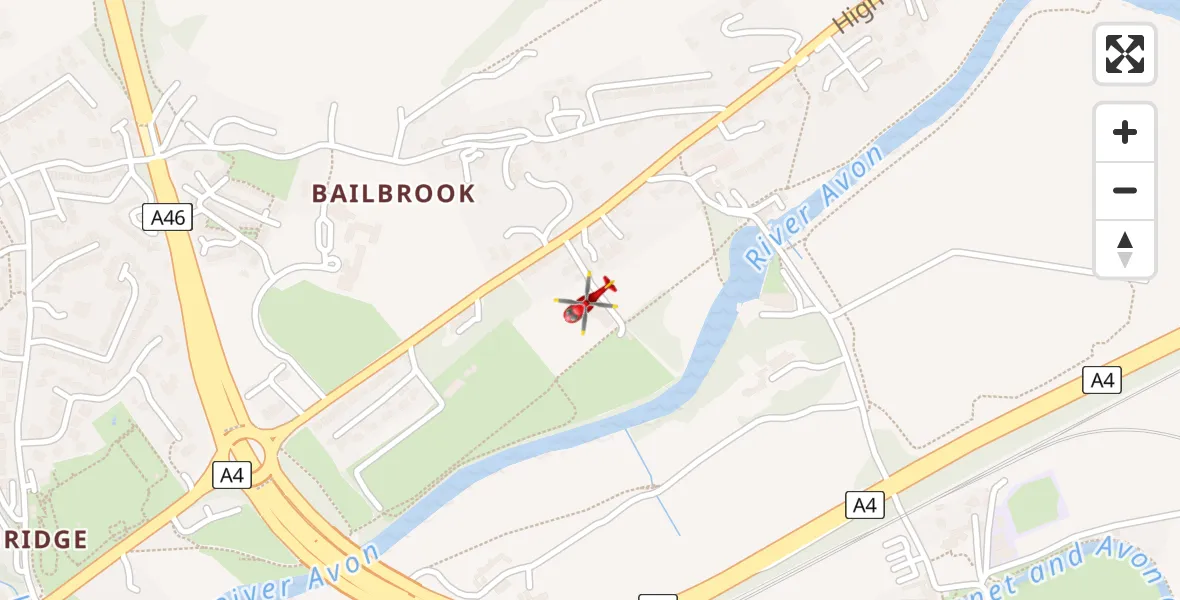 Flight path map showing Air Ambulance Helicopter route from Bath to Bath