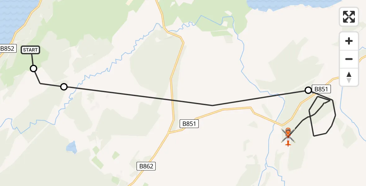 Flight path map showing Coastguard Helicopter route from Highland to Highland