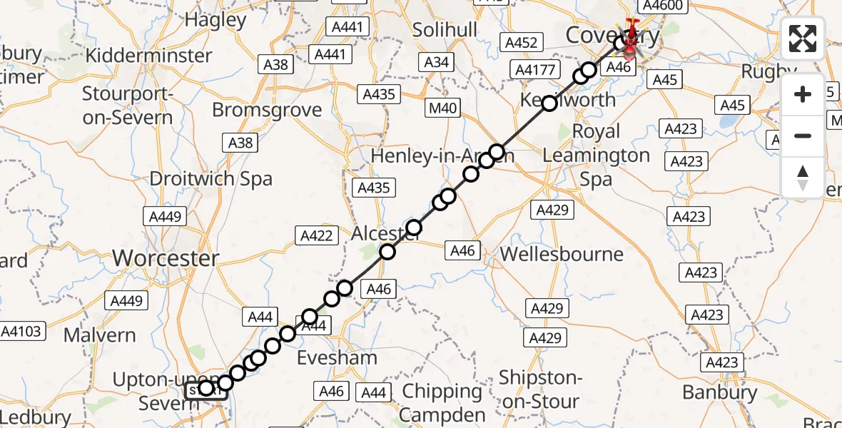 Routekaart van de vlucht: Air Ambulance Helicopter to Ball Hill, Stoke Green