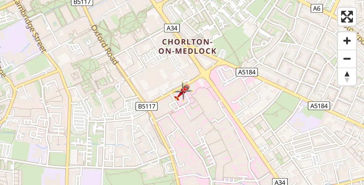 Routekaart van de vlucht: Air Ambulance Helicopter to Chorlton-on-Medlock