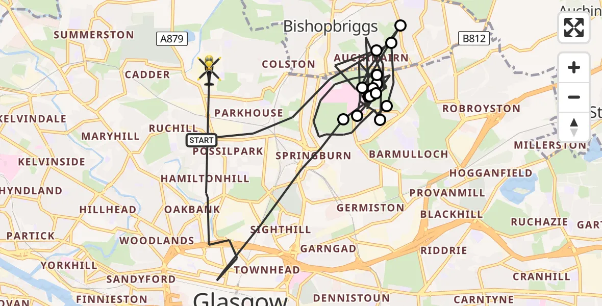 Flight path map showing Police Helicopter route from Glasgow to Glasgow
