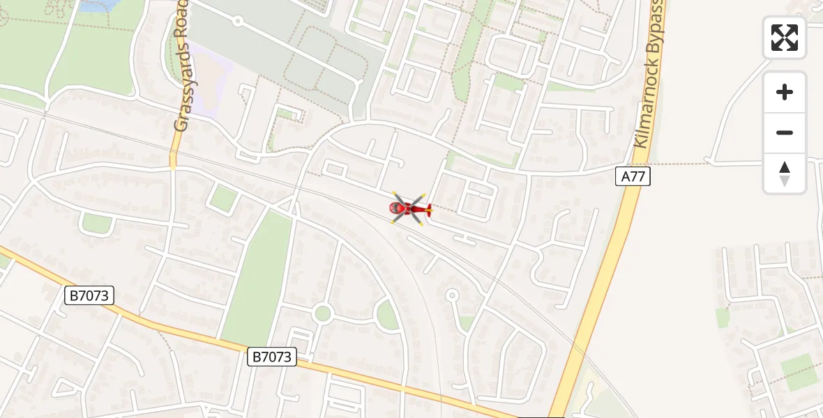 Flight path map showing Air Ambulance Helicopter route from Kilmarnock to Kilmarnock