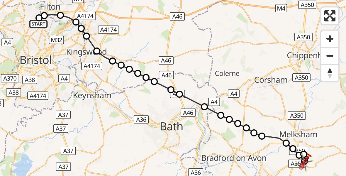 Routekaart van de vlucht: Air Ambulance Helicopter to Seend, Great Hinton