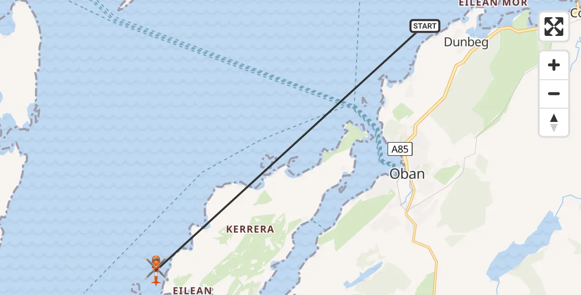Flight path map showing Coastguard Helicopter route from Inner Seas to Inner Seas