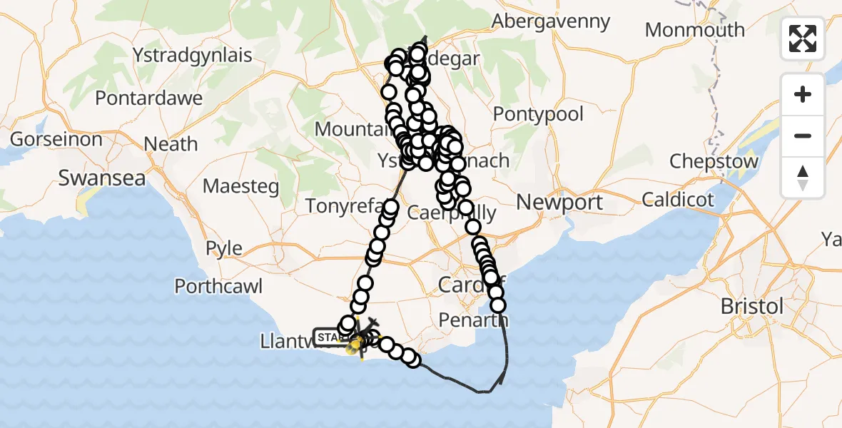 Flight path map showing Police Helicopter route from Llanmaes to St Athan