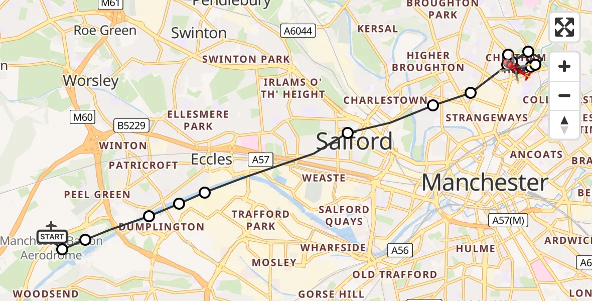 Routekaart van de vlucht: Air Ambulance Helicopter to Collyhurst, Boyle Street