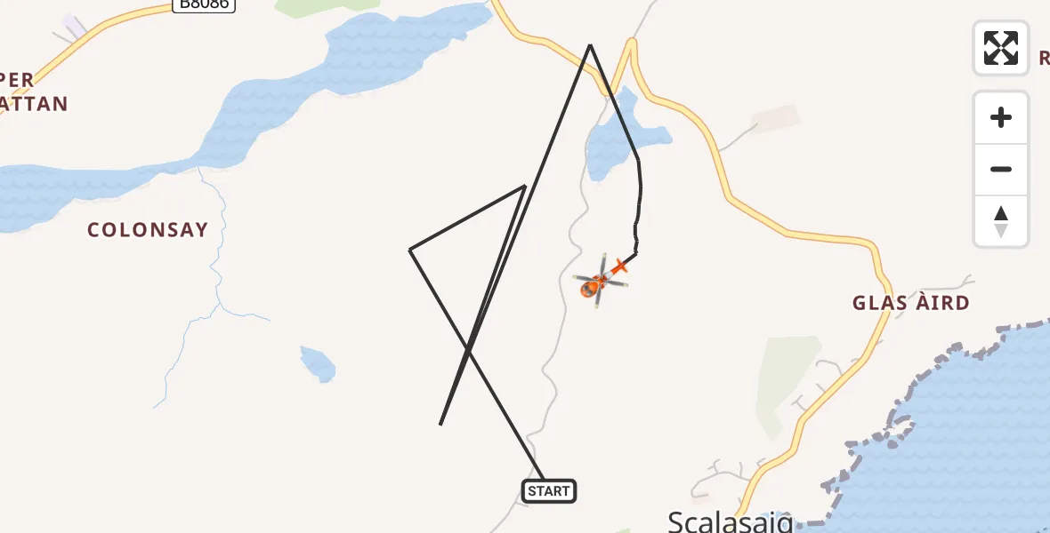 Flight path map showing Coastguard Helicopter route from Inner Seas to Inner Seas