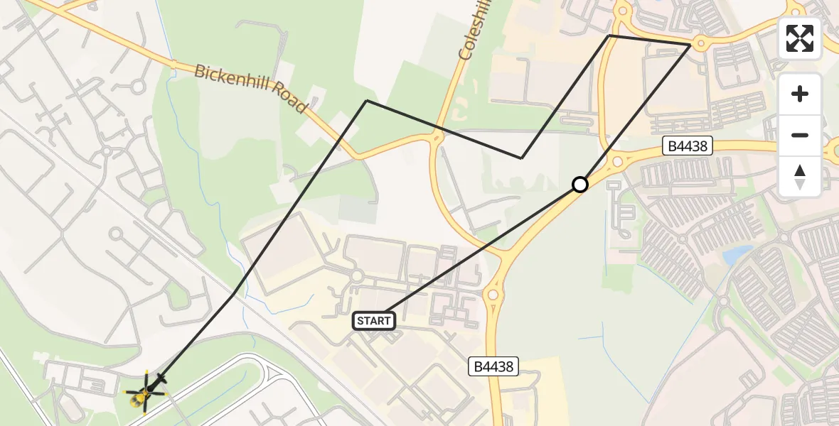 Flight path map showing Police Helicopter route from Birmingham Airport to Birmingham Airport
