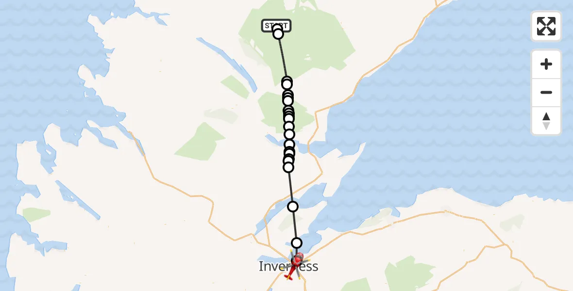 Flight path map showing Air Ambulance Helicopter route from Loch Choire House to Inverness