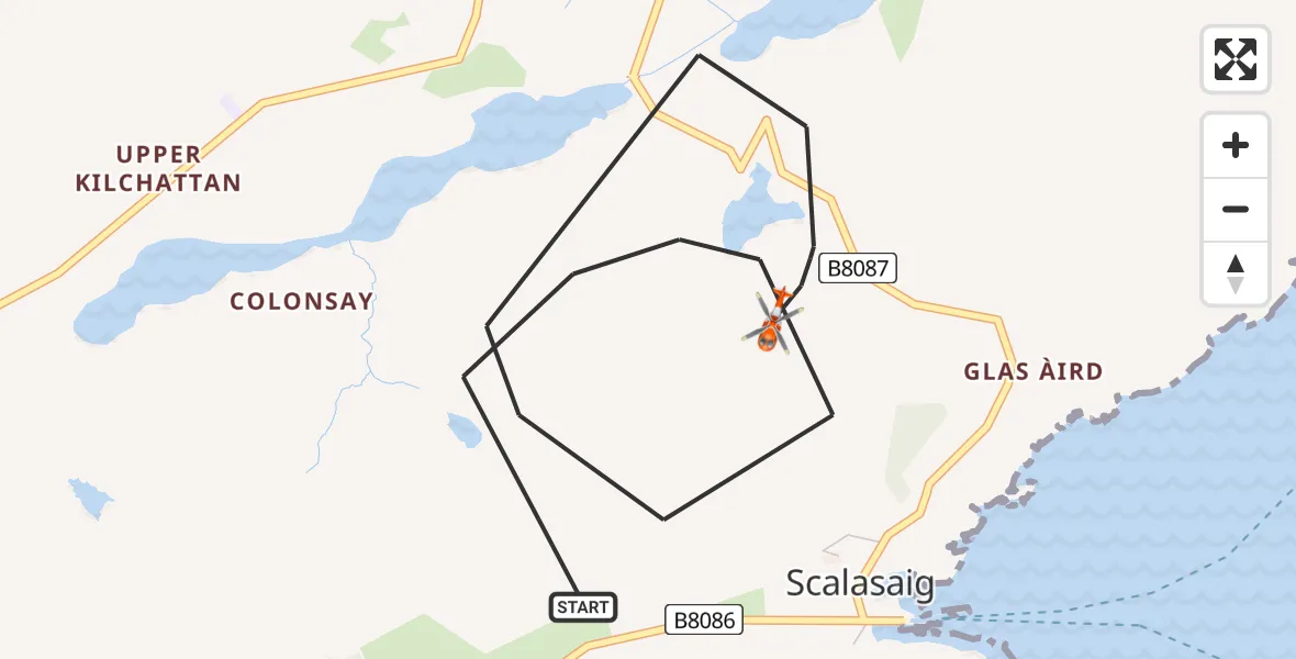Flight path map showing Coastguard Helicopter route from Inner Seas to Inner Seas