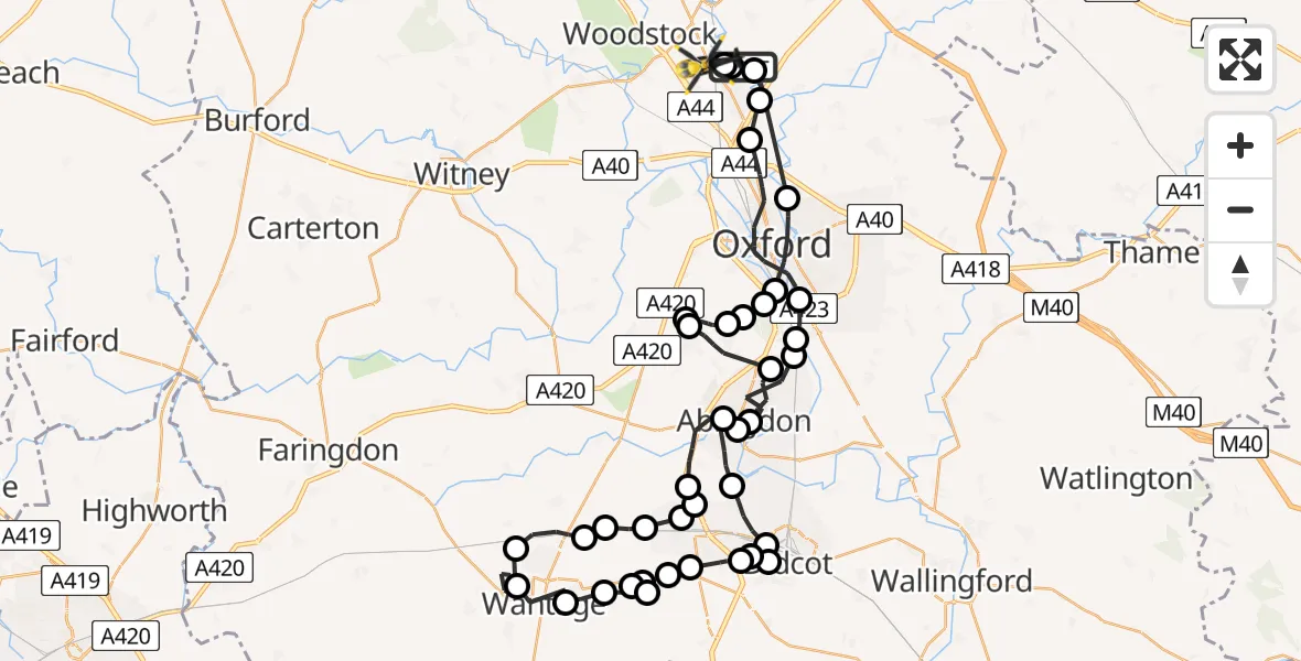 Flight path map showing Police Helicopter route from Hampton Poyle to Kidlington