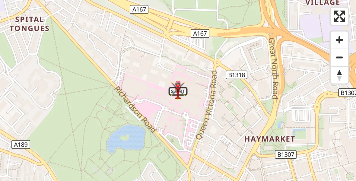 Flight route Air Ambulance Helicopter Newcastle Royal Victoria Infirmary - Newcastle Royal Victoria Infirmary, 16 April 2026, 13:25