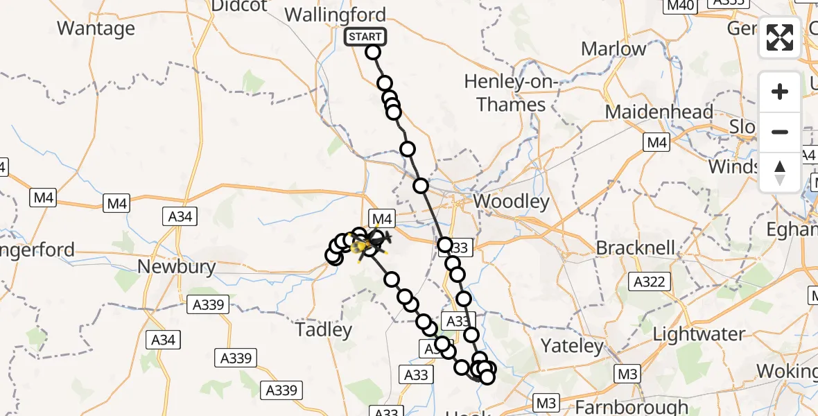 Routekaart van de vlucht: Police Helicopter to Burghfield, Bottom Lane