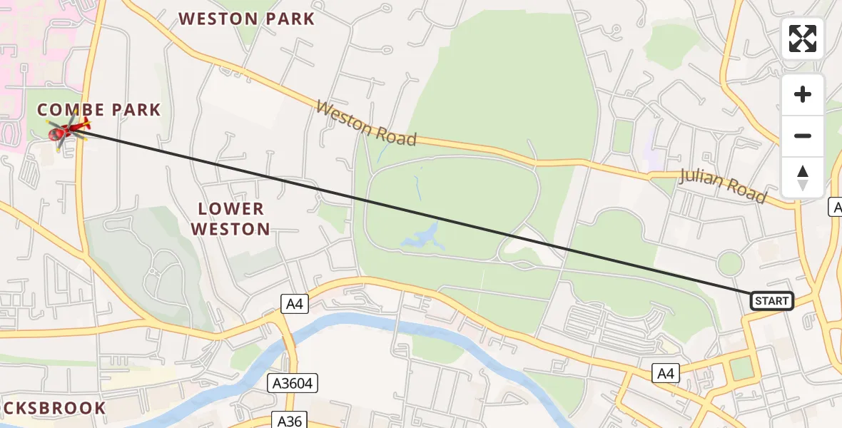 Flight path map showing Air Ambulance Helicopter route from Bath to Bath