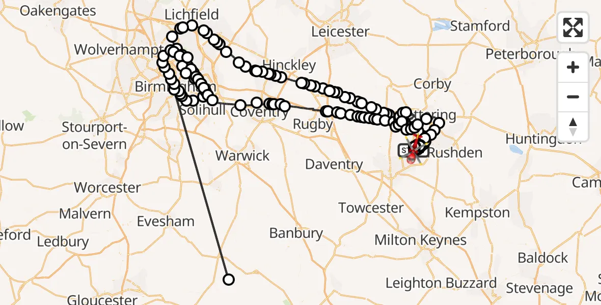 Flight path map showing Air Ambulance Helicopter route from Sywell Aerodrome to Sywell Aerodrome