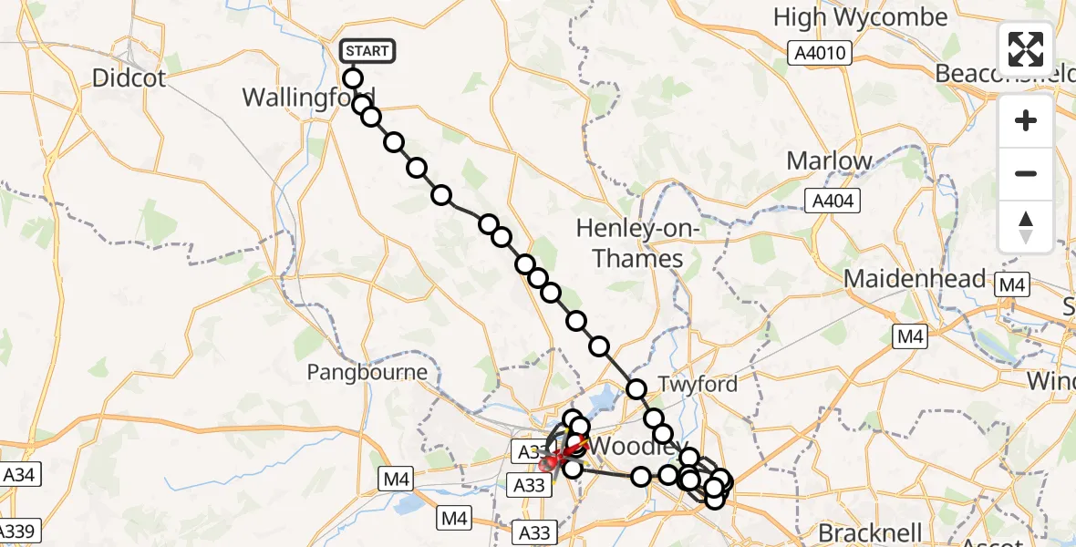 Flight path map showing Air Ambulance Helicopter route from RAF Benson to Reading