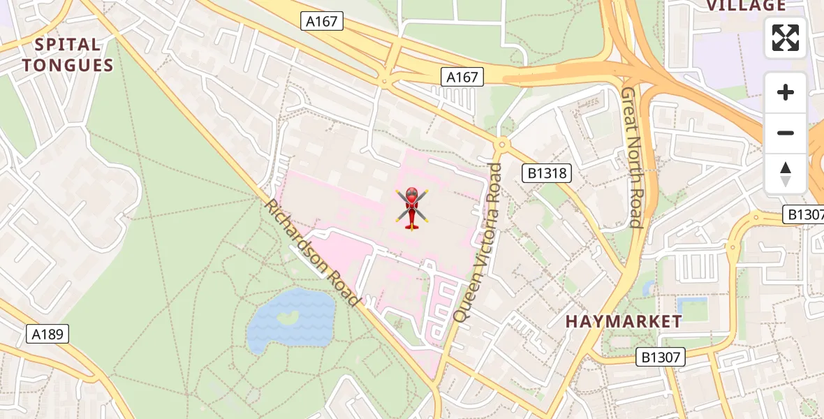 Flight route Air Ambulance Helicopter Newcastle Royal Victoria Infirmary - Newcastle Royal Victoria Infirmary, 16 April 2026, 14:25