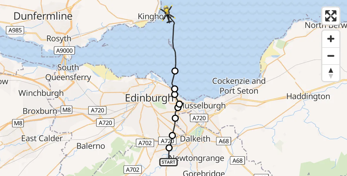 Routekaart van de vlucht: Police Helicopter to North Sea