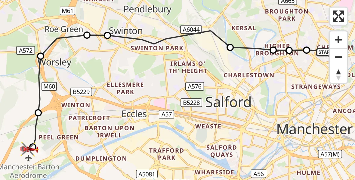 Routekaart van de vlucht: Air Ambulance Helicopter to Manchester Barton Aerodrome