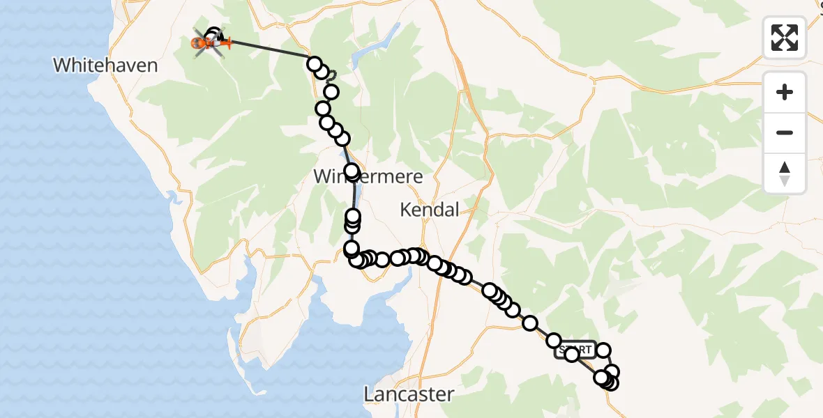 Routekaart van de vlucht: Coastguard Helicopter to Buttermere, Scalehill Bridge